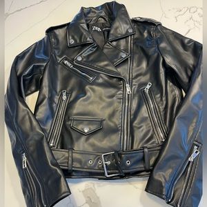 Black waist length black faux leather jacket size Medium